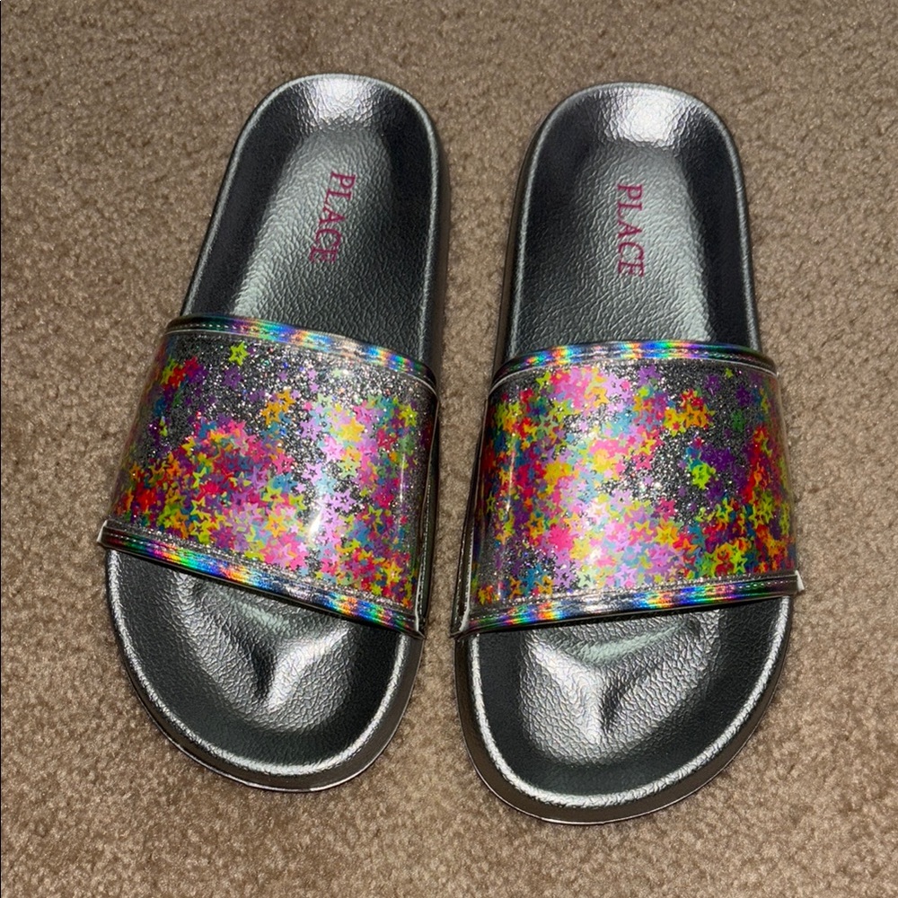 The Children's Place Silver and Multicolor Kids Slide Sandals